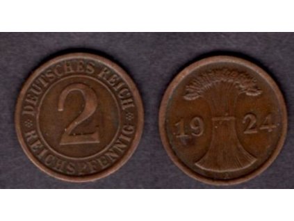 NĚMECKO. 2 Reichspfennig 1924/A.