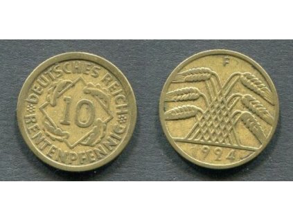 NĚMECKO. 10 Rentenpfennig 1924/F.