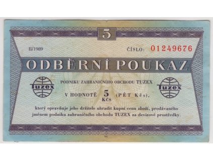 Tuzexová poukázka. 5,- TKčs. Bez data.