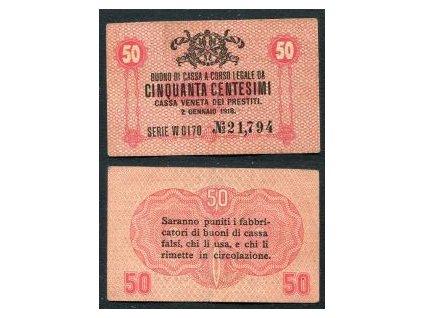 ITÁLIE - Benátky. 50 centesimi 1918. Serie W 0170.