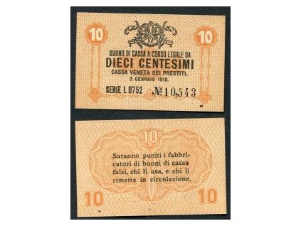 ITÁLIE - Benátky. 10 centesimi 1918. Serie L 0752.