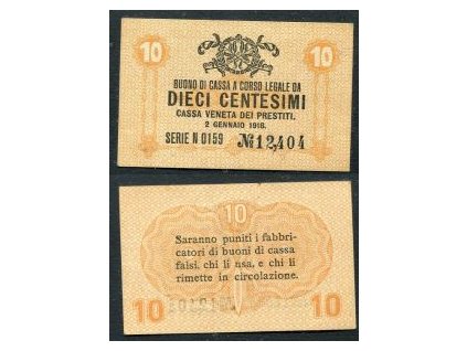 ITÁLIE - Benátky. 10 centesimi 1918. Serie N 0159.