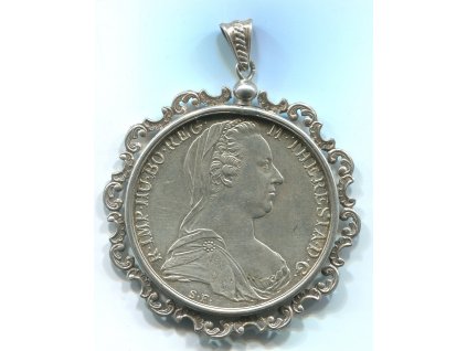 Marie Teresie. Levantský tolar 1780, ve stříbrném rámečku.