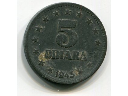 JUGOSLÁVIE. 5 dinara 1945. KM-28
