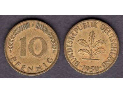 NĚMECKO. 10 pfennig 1950/J.