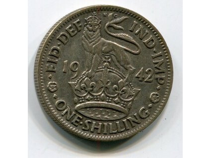 VELKÁ BRITÁNIE. 1 Shilling 1942. Anglický znak. Ag.