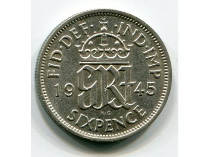 VELKÁ BRITÁNIE. 6 pence 1945. Ag. KM-852