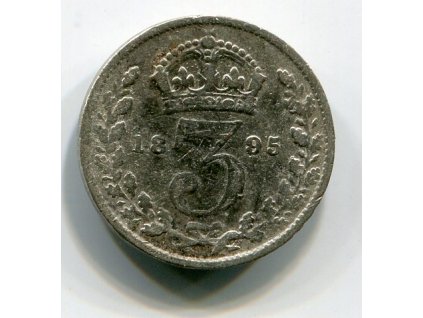 VELKÁ BRITÁNIE. 3 pence 1895. Ag.