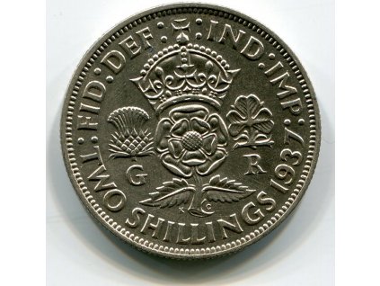 VELKÁ BRITÁNIE. 2 shillings 1937. Ag.