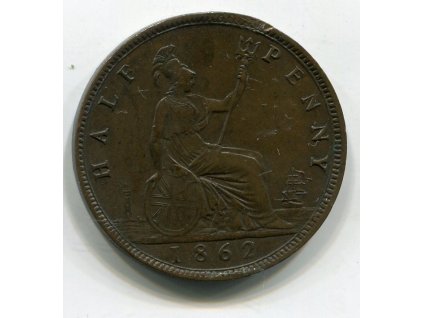 VELKÁ BRITÁNIE. 1/2 penny 1862. KM-748.2