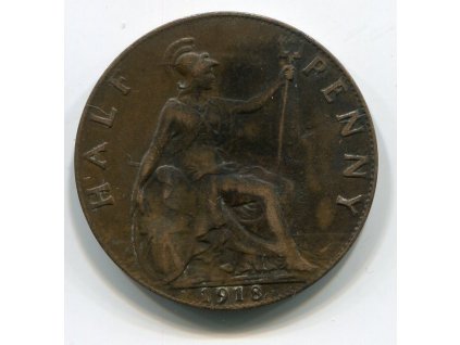 VELKÁ BRITÁNIE. 1/2 penny 1918. KM-809