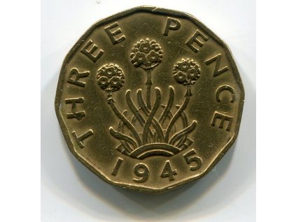 VELKÁ BRITÁNIE. 3 pence 1945. KM-849