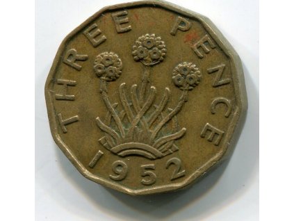 VELKÁ BRITÁNIE. 3 pence 1952. KM-873