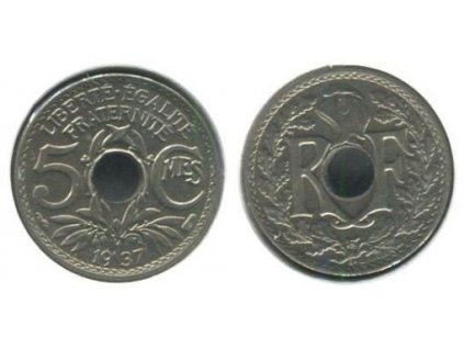 FRANCIE. 5 centimes 1937. KM-875