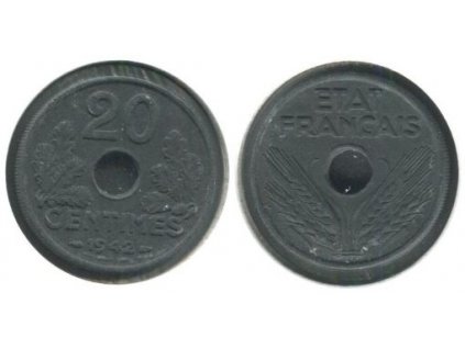 FRANCIE. 20 centimes 1942. KM-900.1