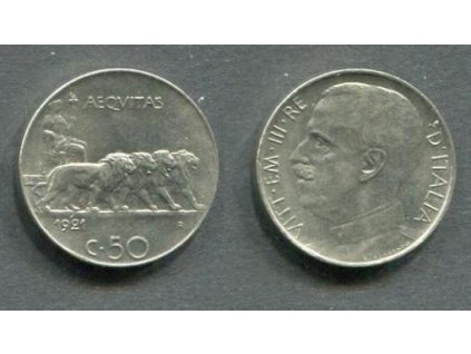 ITÁLIE. 50 centesimi 1921. hladký. KM-61.2