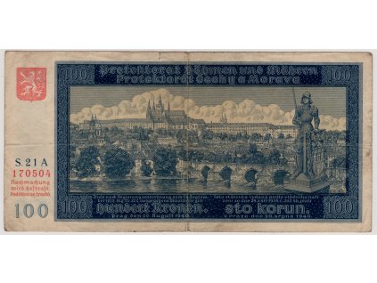 Protektorát Čechy a Morava. 100 korun 1940. Série A 21. Nov. 38a.