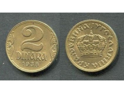JUGOSLÁVIE. 2 dinara 1938. KM-20