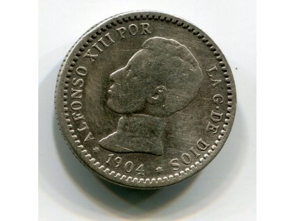 ŠPANĚLSKO. 50 centimos 1904. Ag.