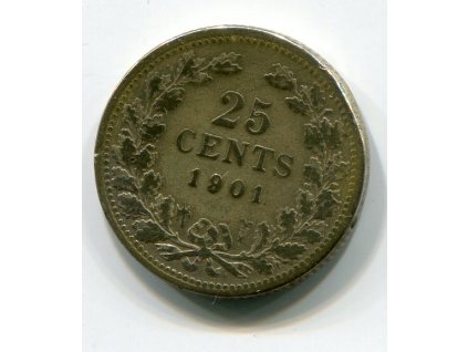 NIZOZEMÍ. 25 cents 1901. Ag.