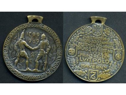 SACHSEN. Jubilejní medaile 3. saského pěšího pluku Nr. 102 prince regenta Luitpolda. 1909.