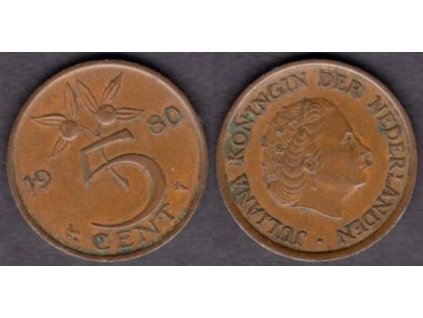 NIZOZEMÍ. 5 cents 1980. KM-181.