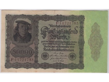 NĚMECKO. 50,000 Mark, 19.11.1922. Série F. Ro. 78.