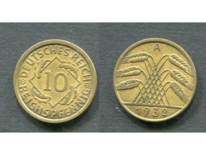 NĚMECKO. 10 Reichspfennig 1932/A.
