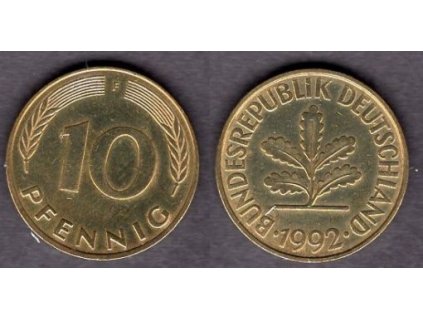 NĚMECKO. 10 pfennig 1992/F.