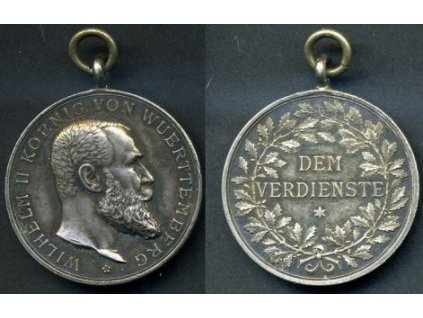 WÜRTTEMBERG. Wilhelm II. Dem Verdienste. 1892 - 1918. Záslužná medaile. Ag.