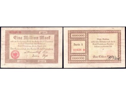 SYCÓW / Gross Wartenberg. 1 Million Mark, 14. 8.1923. Serie A. Podpis: Knie