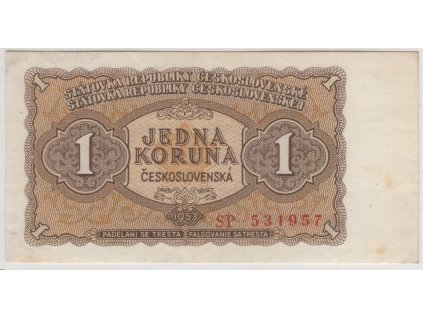 ČESKOSLOVENSKO. 1 koruna 1953. Série SP. Nov. 89b. Český tisk.