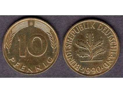 NĚMECKO. 10 pfennig 1990/D.