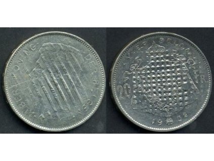 BELGIE. 20 francs 1932. Hustý rastr deformačního razidla.