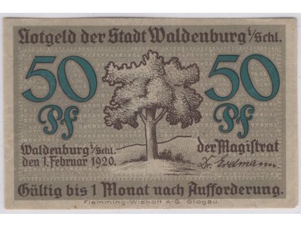 WALDENBURG IN SCHL. / WAŁBRZYCH. 50 Pfennig. 1.2.1920.