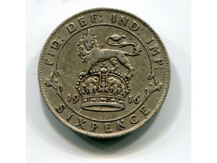 VELKÁ BRITÁNIE. 6 pence 1916. Ag. KM-815