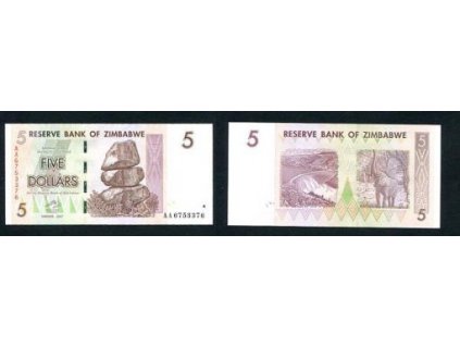 ZIMBABWE. 5 dollars 2007.