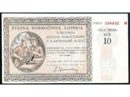 Štátna dobročinná loteria v prospech azylovej starostlivosti o slabomyselnú mládež 1950.