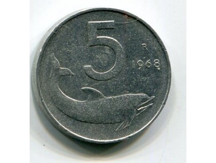 ITÁLIE. 5 lire 1968.