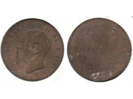 ITÁLIE. 10 centesimi 1866/T (Torino).