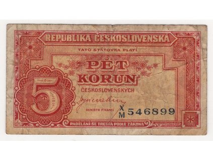 ČESKOSLOVENSKO. 5 korun (1945). Série XM. Nov. 69.