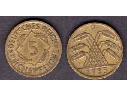 NĚMECKO. 5 Reichspfennig 1925/D.