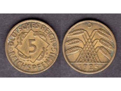 NĚMECKO. 5 Reichspfennig 1925/D.
