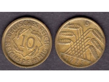 NĚMECKO. 10 Reichspfennig 1925/D.