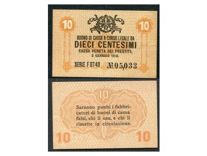 ITÁLIE - Benátky. 10 centesimi 1918. Serie F 0740.