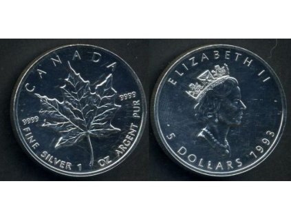KANADA. 5 dollars 1993. Maple Leaf. Ag. 1 oz.