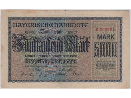 BAYERN. 5.000 Mark. Ro. Bay6. 1.12.1922. Série B.