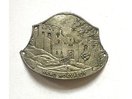 HUKVALDY. Hrad. Štítek na hůl.