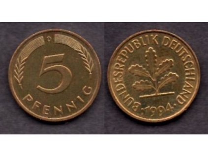 NĚMECKO. 5 Pfennig 1994/D.