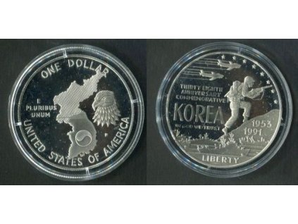 USA. 1 dollar 1991/P. Korean War. Ag. PROOF.
